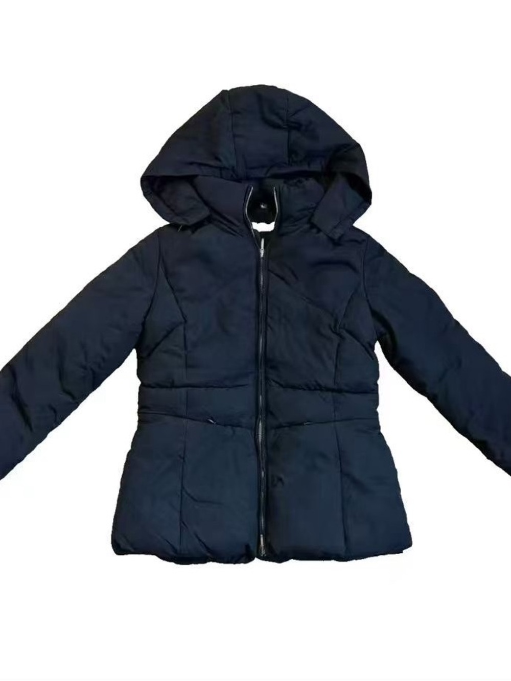 Girls Hooded Puffer Jacket in Navy - Quilted Warmth